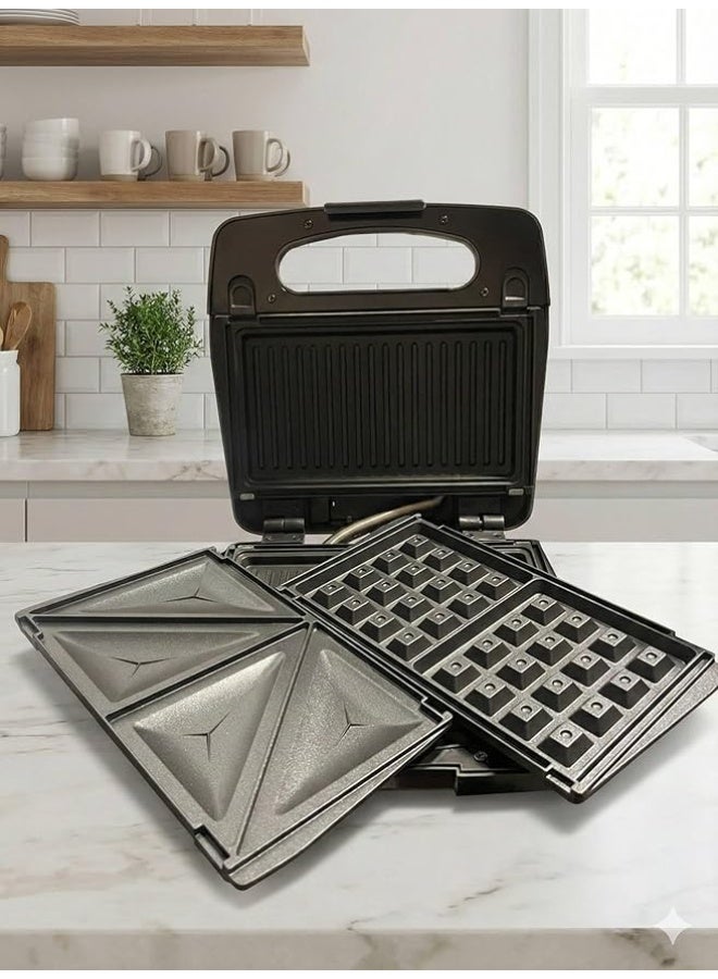 800W Sandwich Maker – with 3 plates (waffle, sandwich, grill) – easy to clean – multi-functional appliance for quick cooking - Image 4